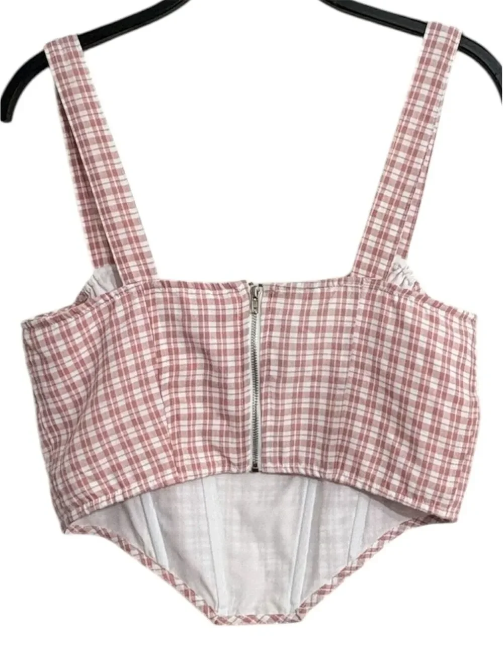 #71 NWT Cotton Candy LA Pink Gingham Bustier Corset Top Size L - Picture 2 of 3